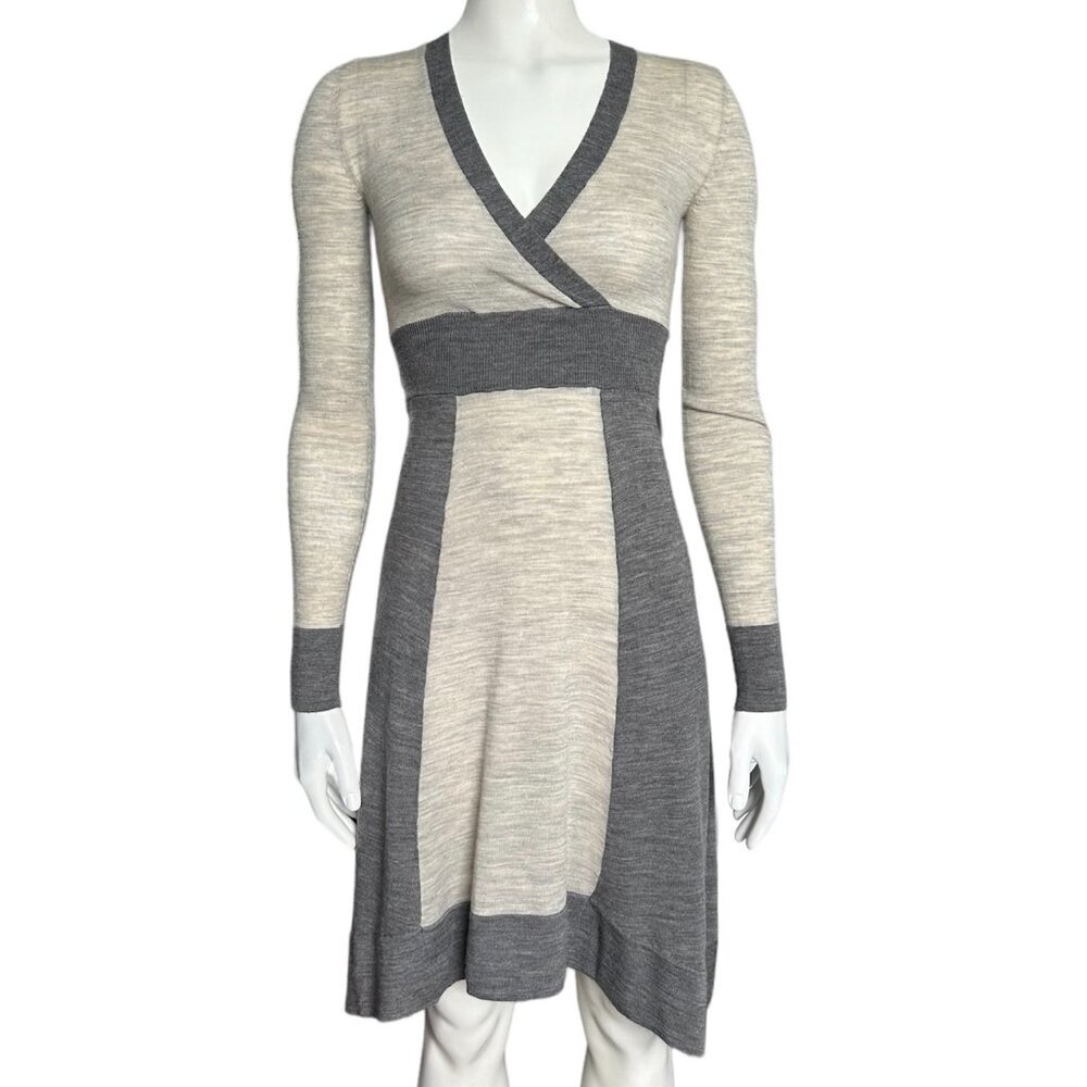 BCBGMaxazria grey long-sleeve wool dress XS